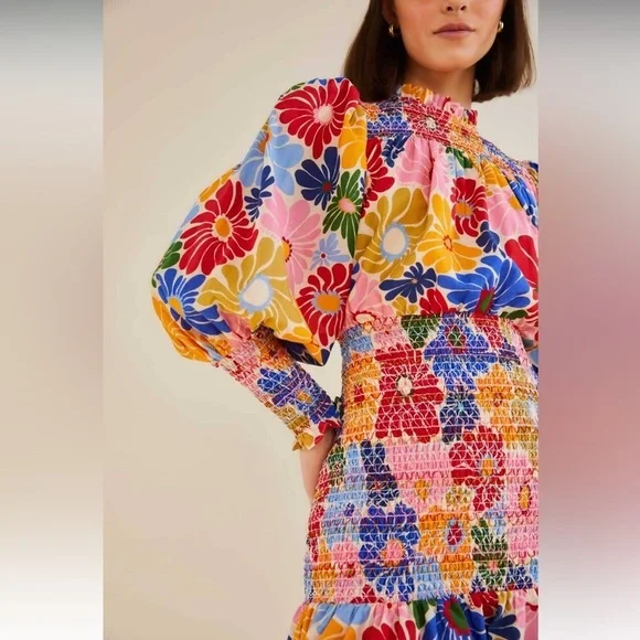 FARM RIO Sunny Daisies Sand Mini Dress NWT Size XL - Picture 2 of 8